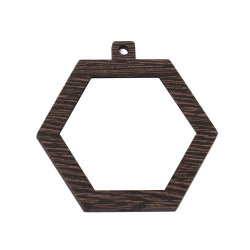 قاب گردنبند دایره ای چوبی قهوه ای شش ضلعی