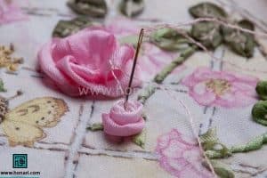 آموزش روبان دوزی رز کوک مینیاتوری